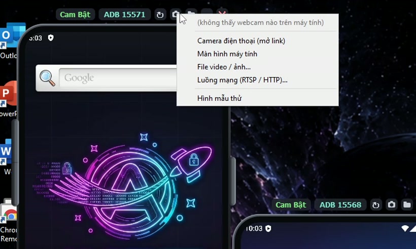 Menu chọn nguồn camera cho máy Android
